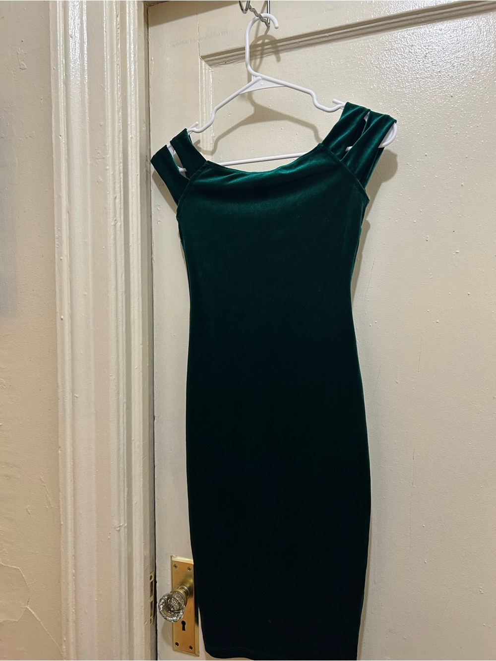 Windsor Deep Green Velvet BodyconnDress with Double-Strap Shoulders Sz XS